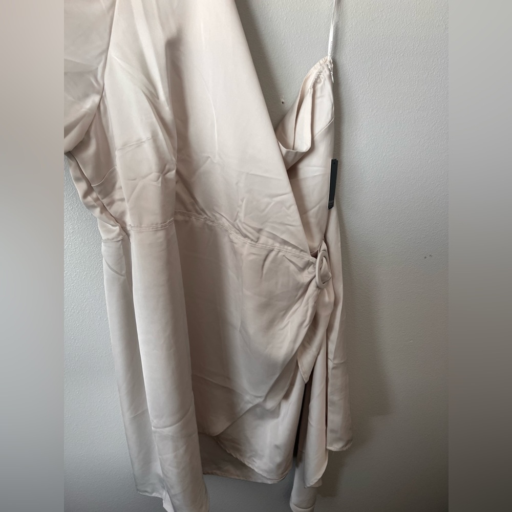 One Shoulder Satin Mini Dress With Ruching - Picture 2 of 4